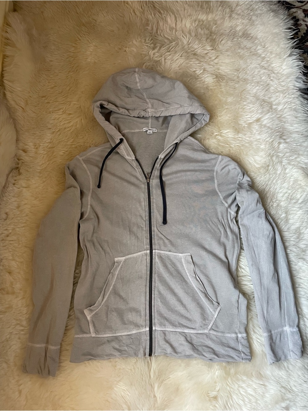 James perse vintage French terry zip up boxy crop men’s grey hoodie